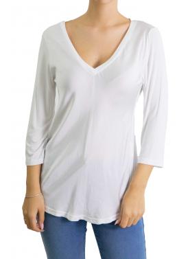Maglia con scollo a V manica 3/4 tinta unita 